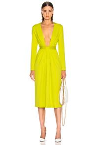Cushnie Plunging Long Sleeve Dress In Green