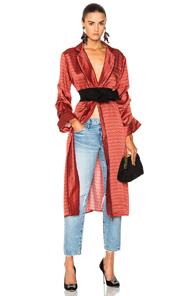 Johanna Ortiz Infante Printed Silk Satin Kimono With Belt In Red