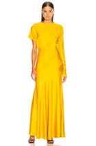 Calvin Klein 205w39nyc Draped Asymmetric Sleeve Maxi Dress In Yellow