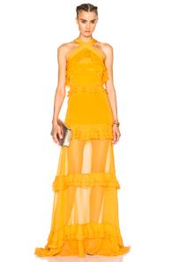Prabal Gurung Crepe De Chine Tiered Ruffle Gown In Orange