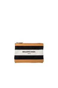 Balenciaga Small Navy Clip In Neutrals,stripes, Black,white