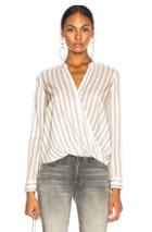 L'agence Kyla Long Sleeve Draped Blouse In Gray,stripes,white