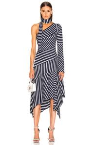 Monse Striped Chevron Jersey Dress In Blue,stripes,white