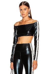 Norma Kamali Off Shoulder Crop Top In Black,stripes