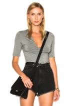 T By Alexander Wang Modal Spandex Shirred Front Short Sleeve Top In Gray