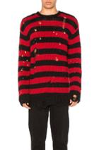 R13 Grunge Shredded Crewneck Sweater In Black,red,stripes