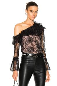 Nicholas Rosie Lace One Shoulder Ruffle Top In Black