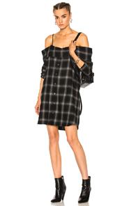 R13 Slip Shirt Dress In Green,plaid