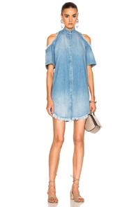 Frankie Exposed Shoulder Shirt Dress In Blue
