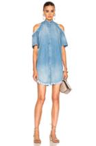 Frankie Exposed Shoulder Shirt Dress In Blue