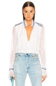 Jonathan Simkhai Smocked Lace Button Down Bodysuit In White