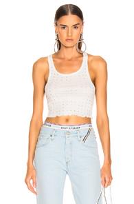 Frankie B Allover Rhinestone Crop Tank In White