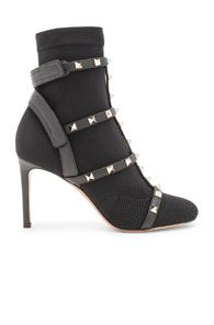 Valentino Rockstud Bodytech Caged Ankle Boots In Black