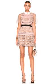 Self-portrait Floral Vine Cape Mini Dress In Neutrals,pink