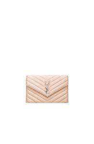 Saint Laurent Monogram Quilted Satin Envelope Chain Wallet In Neutrals