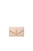 Saint Laurent Monogram Quilted Satin Envelope Chain Wallet In Neutrals