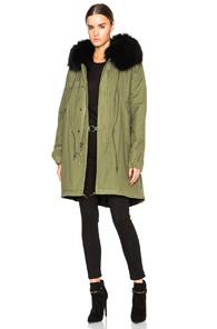 Mr & Mrs Italy Canvas Parka With Rabbit & Raccoon Fur In Green
