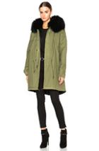 Mr & Mrs Italy Canvas Parka With Rabbit & Raccoon Fur In Green