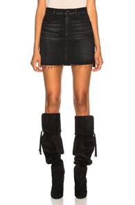 Saint Laurent Unfinished Hem Denim Skirt In Black