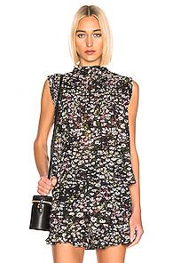 Ganni Printed Georgette Top In Black,floral