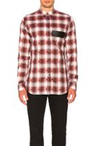Givenchy Check Shirt With Leather Logo Band In Red,checkered & Plaid