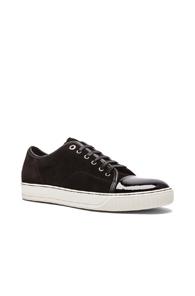 Lanvin Suede And Nappa Calfskin Low Top Sneaker In Black