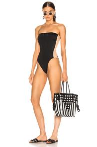 Norma Kamali Side Stripe Bishop Swimsuit In Black,neutral