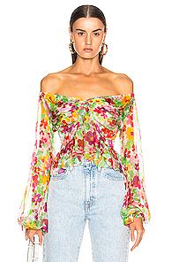 Caroline Constas Onira Top In Green,floral,red