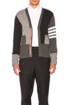 Thom Browne Color Blocked Bar Stripe V-neck Cardigan In Gray