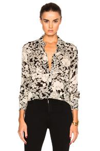 Saint Laurent 70s Floral Blouse In Black,white,floral