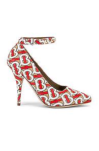 Burberry Wiltkin Monogram Ankle Heels In Neutral,novelty,red