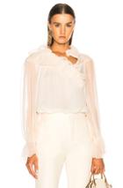 Chloe Silk Crepon Ruffle Trim Blouse In Neutrals,white