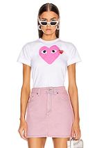 Comme Des Garcons Play Red Heart Tee In Pink,white