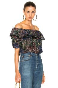 Chloe Firework Lurex Crepon Blouse In Blue,abstract