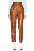 Alberta Ferretti High Waisted Leather Tapered Pants In Brown