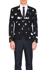 Thom Browne Tonal Multi Icon Fun Mix Blazer In Blue,animal Print
