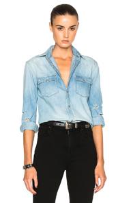 Saint Laurent Classic Western Indigo Shirt In Blue