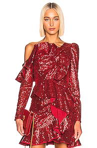 Self-portrait For Fwrd Sequin Frill Top In Red