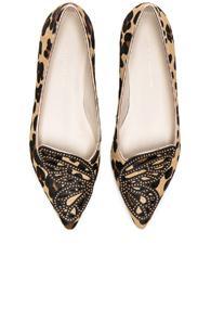 Sophia Webster Calf Hair Bibi Butterfly Leopard Flats In Brown,animal Print