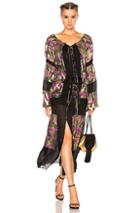 Roberto Cavalli Contrast Panel Printed Dress In Black,purple,floral,metallics