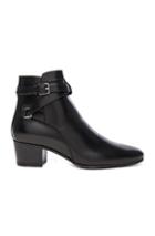Saint Laurent Leather Blake Buckle Boots In Black