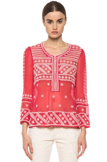 Isabel Marant Loria Embroidered Silk Top In Red