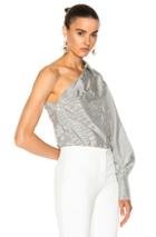 Jonathan Simkhai Silk Stripe One Sleeve Blouse In Gray,stripes