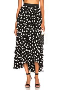 Norma Kamali Ruffle Skirt In Black,geometric Print,white