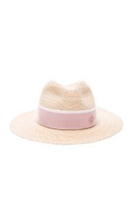 Maison Michel Henrietta Timeless Straw Hat With Thin Canapa In Neutrals