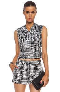 Derek Lam Tweed Print Open Back Cotton-blend Vest In Black,white
