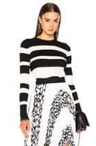 Proenza Schouler Ultrafine Striped Rib Long Sleeve Crewneck Sweater In Black,stripes,white