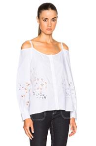 Suno Off Shoulder Button Down Top In White