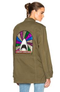 Saint Laurent Gabardine Cotton Shark Patch Parka In Green