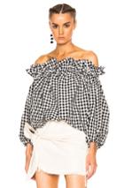 Marques ' Almeida Off Shoulder Gathered Top In Black,plaid,white